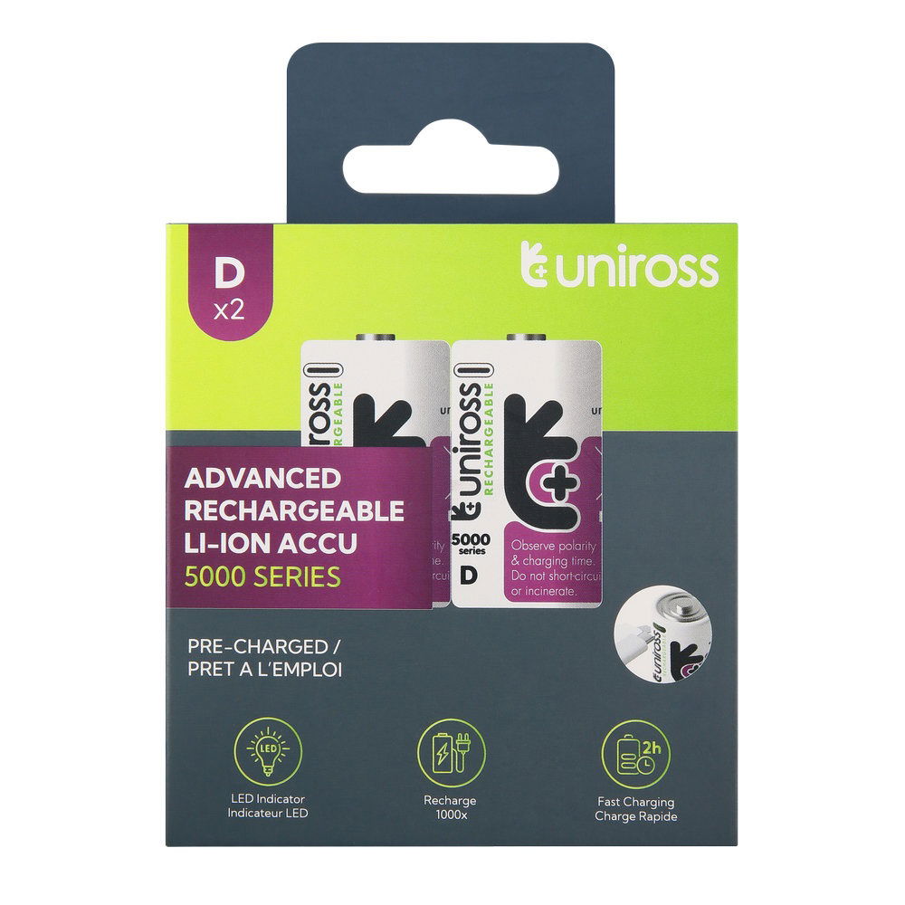 Uniross USB-C 1.5V Li-ion akkumulátor, D (góliát), 2 db/bliszter termék fő termékképe